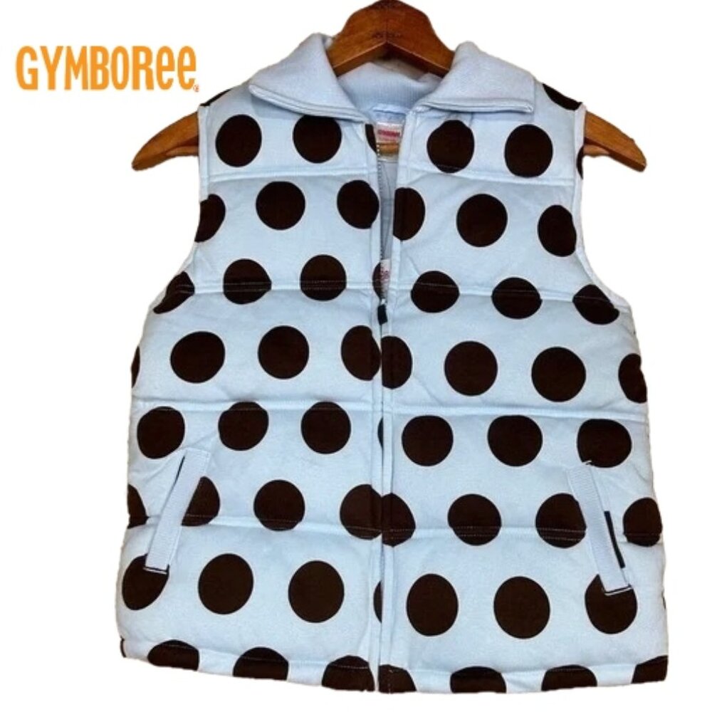 Gymboree Baby Blue brown polka dot puffer vest, Sz SMall, EUC